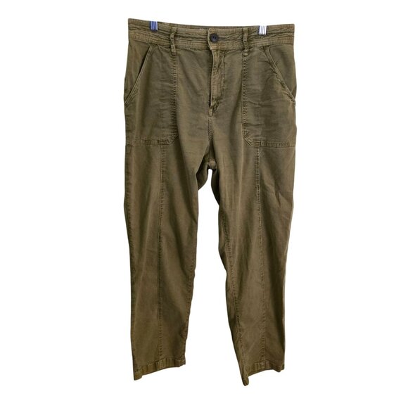 Anthropologie Khaki Linen Cotton Blend Patch Pocket Comfort Pants Size 30 - Picture 1 of 5